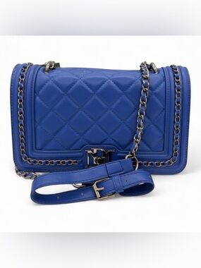 Badgley Mischka Crossbody Bag Royal Blue Quilted Gunmetal Chain Quilted Diamond